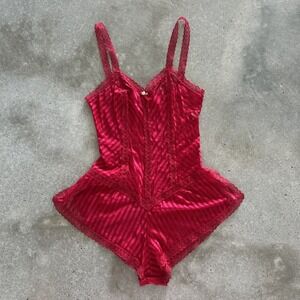 Vtg Nylon Red Lace Formfit Rogers 70's Teddy Romper Sz 32